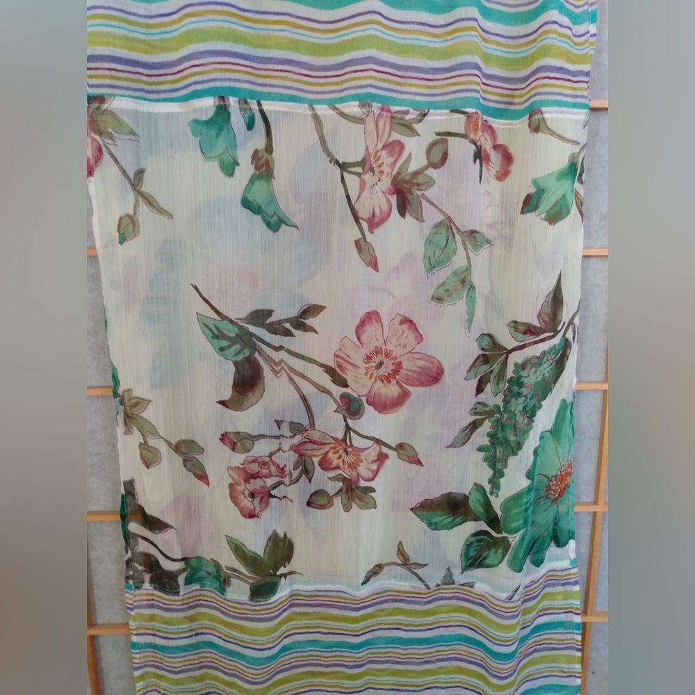 Yellow Green Floral Striped Rectangular Scarf Sha… - image 5